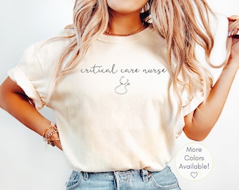 Camisa de enfermera de cuidados críticos, Comfort Colors ICU Nurse Crewneck, regalo para el nuevo CCRN, regalo de agradecimiento a los cuidados críticos, linda camiseta RN de cuidados intensivos