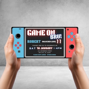 Videospiel Geburtstagseinladung Vorlage, druckbare Einladung zu Videospielen, Switch Party bearbeitbar einladen Kinder-Geburtstagsparty, Instant Download