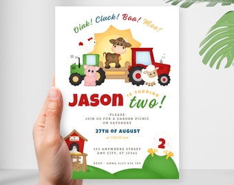 Invitación de cumpleaños de corral Invitación linda de animales de granja Invitación de cumpleaños de granja editable Invitación de cumpleaños de granja para niños pequeños Plantilla de invitación de corral