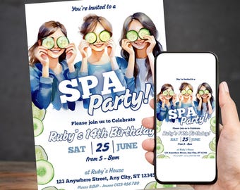 Spa Party Birthday Invitation, Editable Spa Invite, Spa Invite for Teenagers, Pamper Party Invite Template, Tween birthday party Invitation