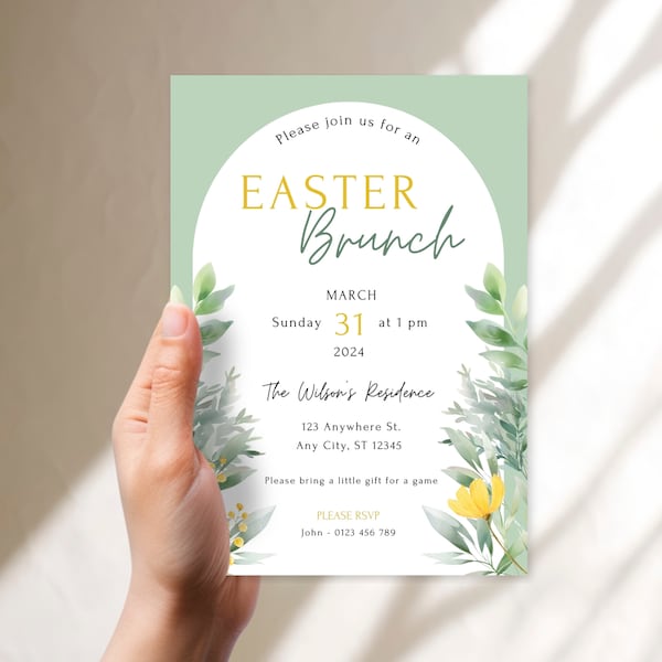 Easter Brunch Invitation, Floral Easter Brunch Invite, Easter Lunch Invite Easter Egg Hunt Invitation, Editable Easter Invite Spring Flowers