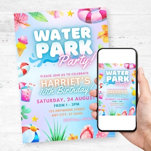 Water Park Invitation, Water slide Invite, Swim Party Invite, Pool Birthday Invite Template, Editable Birthday Invite, Splash Birthday Bash