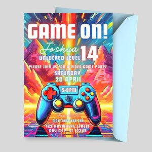 Gaming Invitation, Editable Video Game Invitation, Gaming Party Invite, Digital Teenager Invite, Retro Gamer Invite Template, Game On Invite