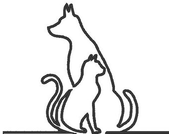 Stickdatei Katze und Hund – Digitaler Download, Maschinenstickerei – Katze, Hund, Tier – 3 Größen, mehrere Formate