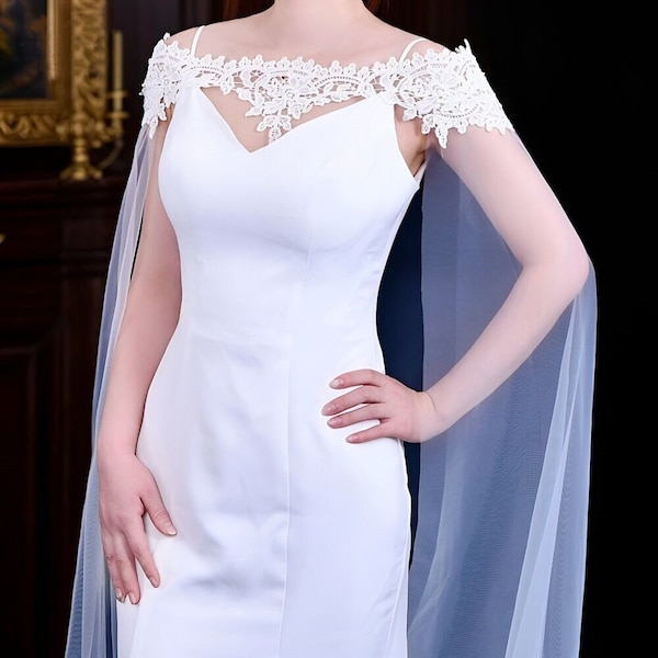 Off Shoulder Bride Lace  Cape, Shoulder Veil for Wedding,Party,Event,Soft Tulle Bridal Cape Veil