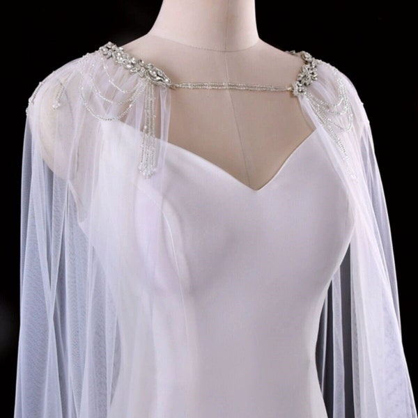 Rhinestone Bridal Cape Veil,Backless Shoulder Veil for Wedding,Party,Event,Modern Cathedral Cape Veil