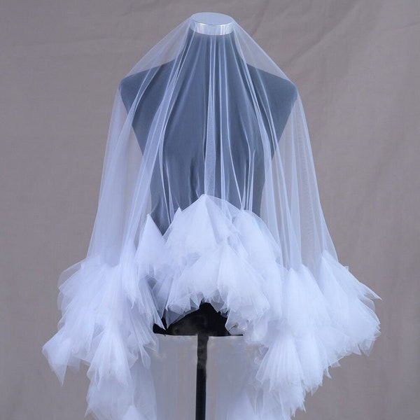 Multi-layer Ruffle Lace Trim Bridal Veil,3M Long Train Wedding Veil With Comb
