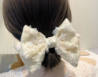 Flower lace bow Hair Clip,Wedding Bridal Bow,Ladies Bow,Xmas Gift for Her