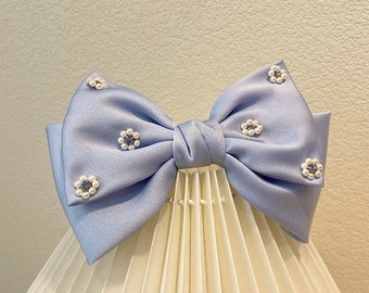 Satin Bow Hair Clip with Pearl,Wedding Gift Bridesmaid Bow,Ladies Bow, Gift for Her