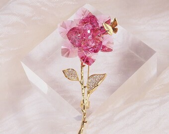 Crystal Rose Brooch,Stunning Flower 18K Gold Brooch for Wedding,Party,Event