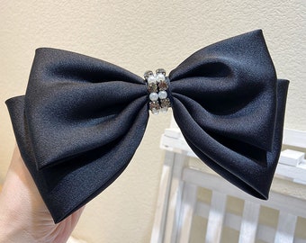 Black Stain Bow Hair Clip,Bridal Wedding Bow,Ladies Bow,Long Tail Bow