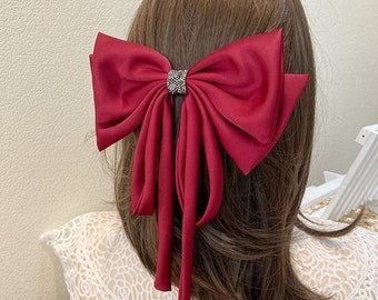 Large Satin Bow Hair Clip,Wedding Bridesmaid Bow,Ladies Bow,New Year Gift for Her