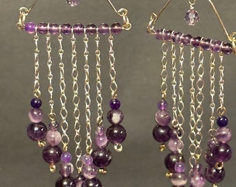 Semi precious gemstone Amethyst Crystal Chandelier Earrings