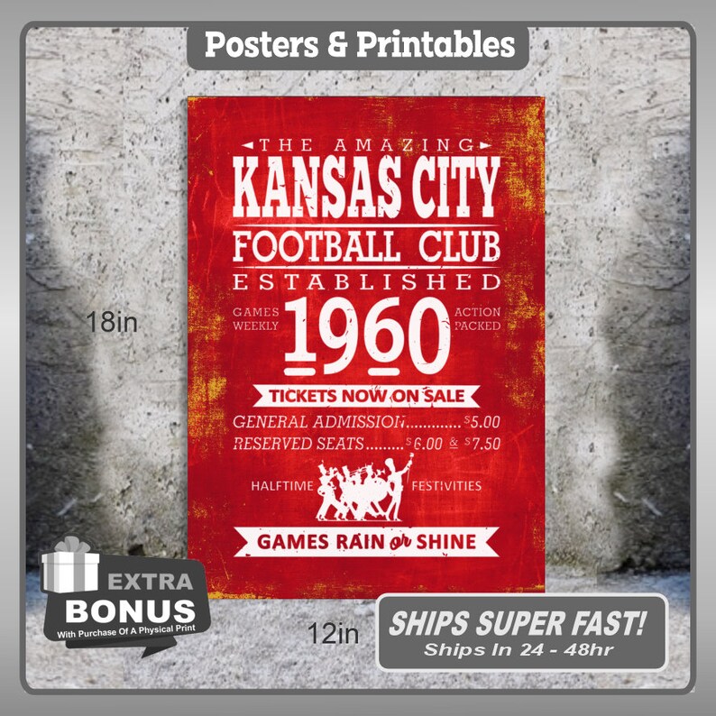 Kansas City Chiefs Poster Chiefs Print Chiefs Wall Decor Kansas City