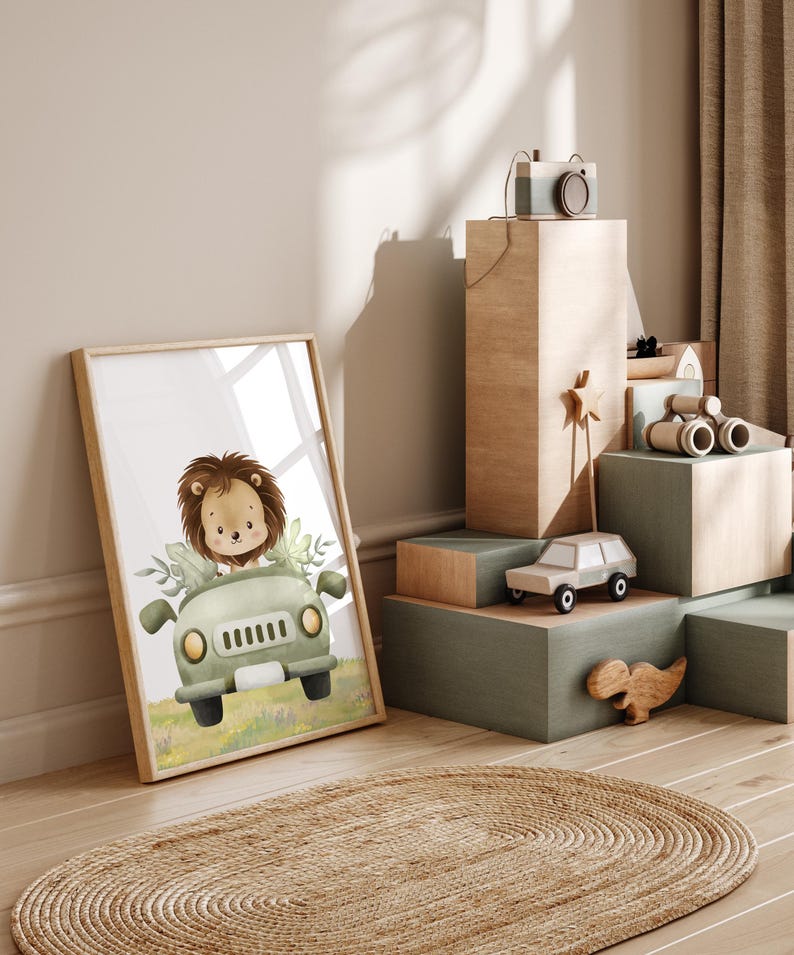 Digital lion wall art prints for safari animal decor.