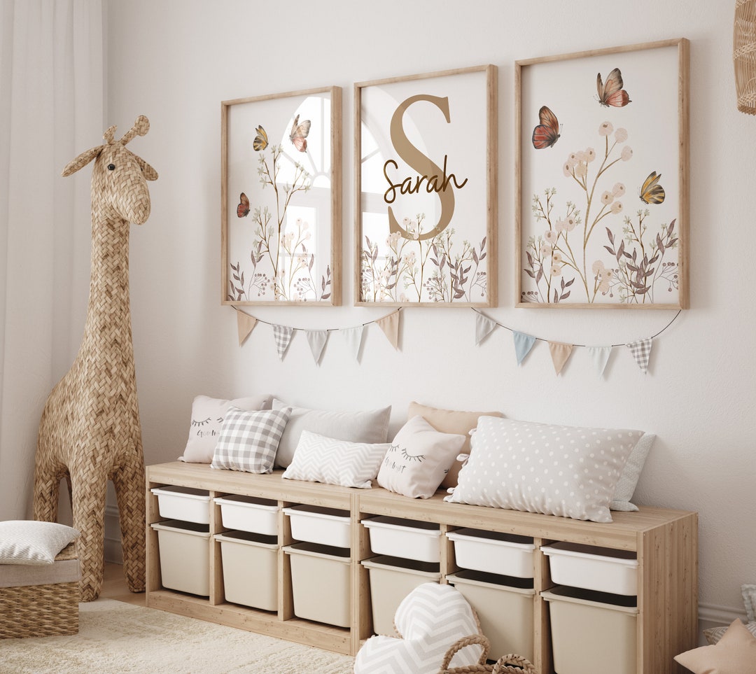 Digital Wildflower Nursery Art - Set of 3 Prints, Personalized Custom ...