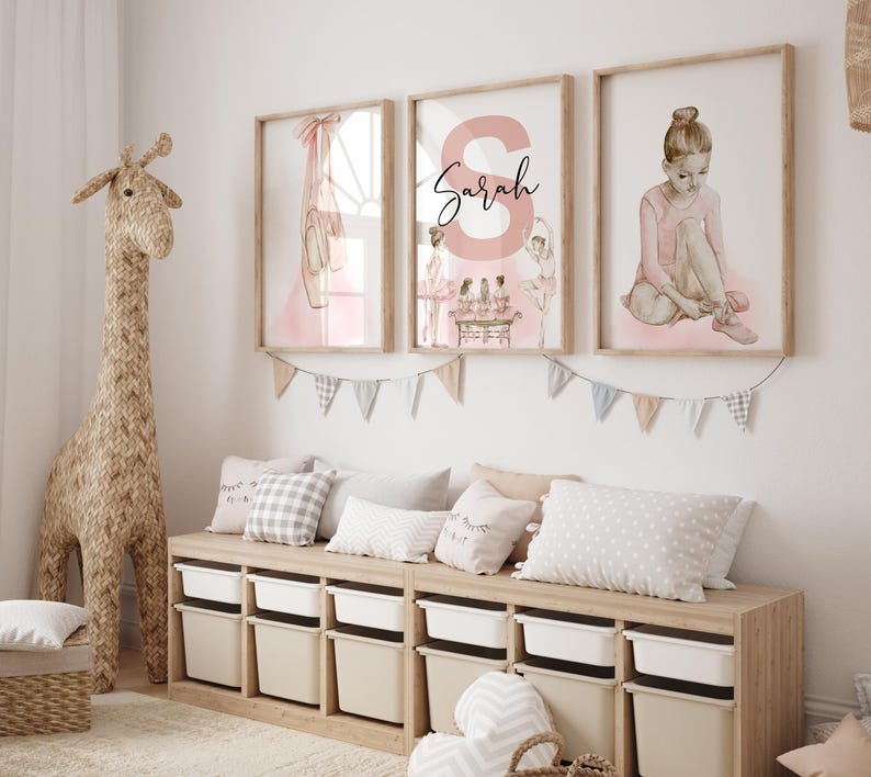 Watercolor Pink Ballerina Wall Art Set – Girls' Nursery Decor ...