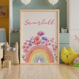 Delicate pastel rainbow and flower wall art for nursery decor