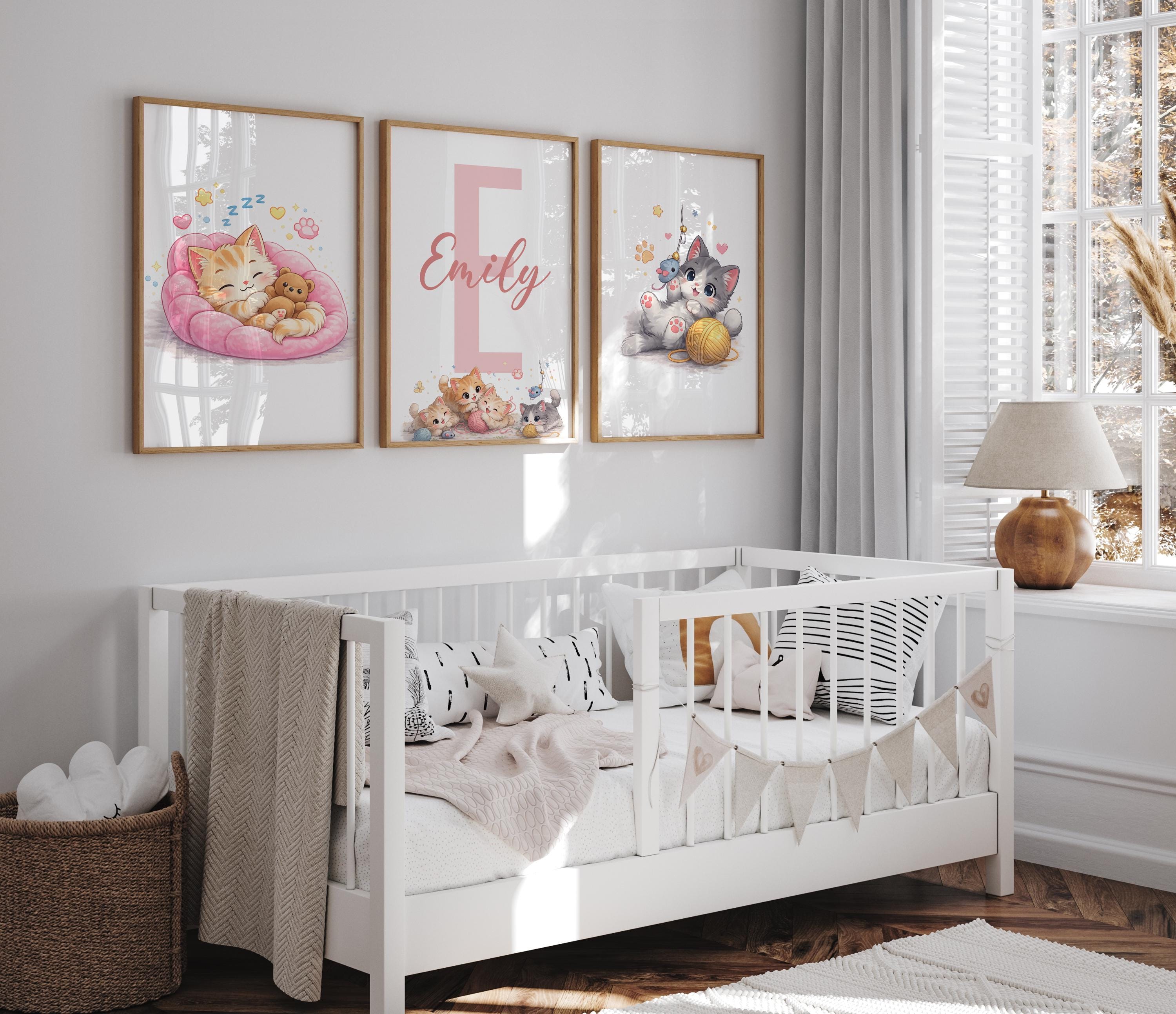 Personalized Cute Cat Wall Art • Sweet Kitten Nursery Prints • 3 Piece ...