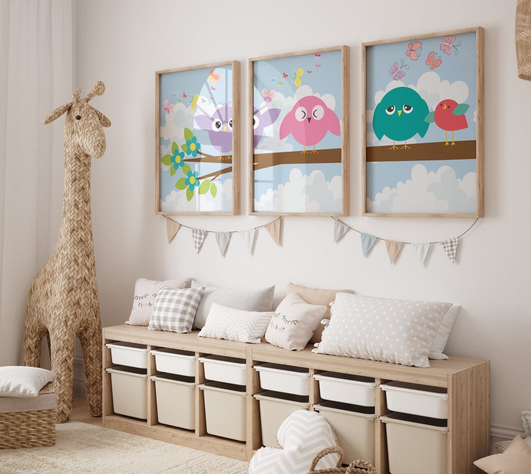 Four Birds Nursery Wall Art, Set O 3 Birds Nursery Wall Art, Birds
