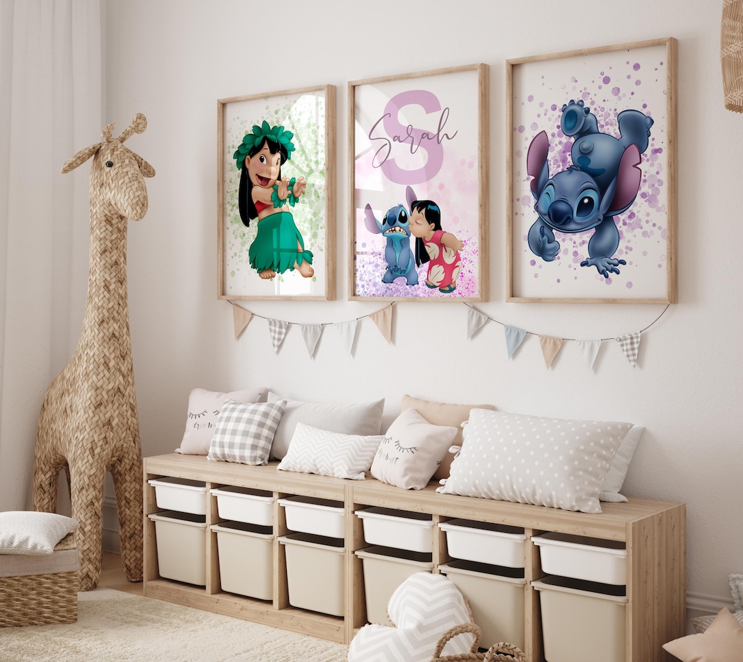 Personalized Lilo Stitch Wall Art Set Custom Name Nursery