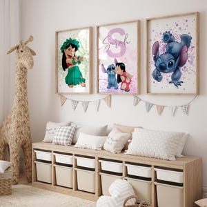 Personalized Lilo & Stitch Wall Art Set - Custom Name Nursery Decor - 3 Piece Kids Room Print - Stitch Digital Print - Lilo Stitch Nursery