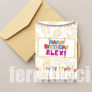 Cartão de aniversário personalizado, download instantâneo, impressão em casa, primeiro aniversário, saudação de feliz aniversário personalizada, cartão digital