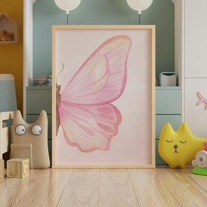 Butterfly-themed digital printable wall art in soft pink hues.