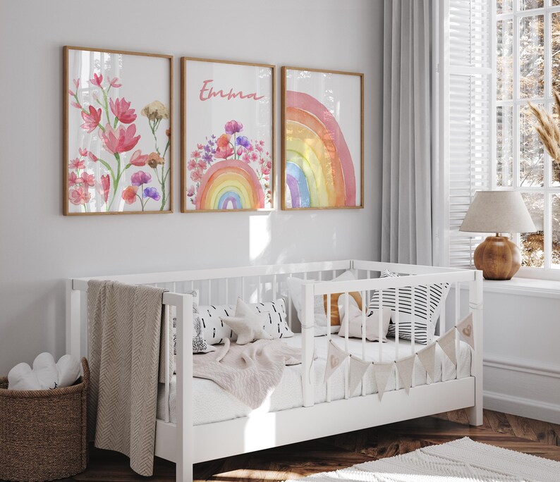 Digital download rainbow and flower wall decor for girls room