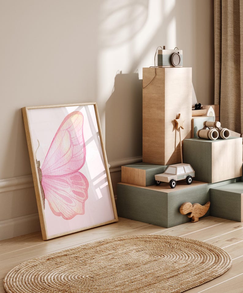 Personalized 3-piece pink butterfly decor for girls' rooms.