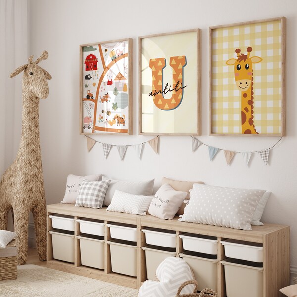 Personalized Set of 3 Giraffe Digital Prints for Kids, Digital Download for Kidsroom, Kidsroom Decor, poster for Kids, Personalized Name