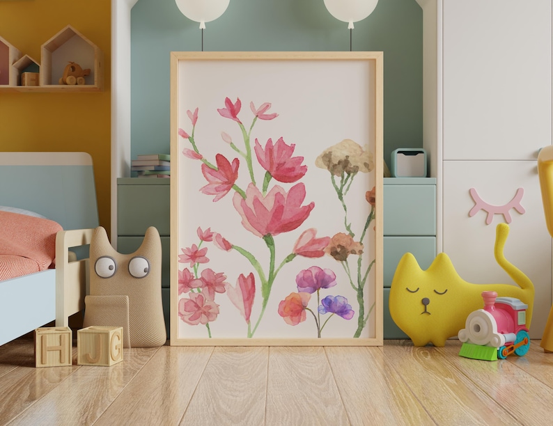 Customizable rainbow and flower digital prints for kids room