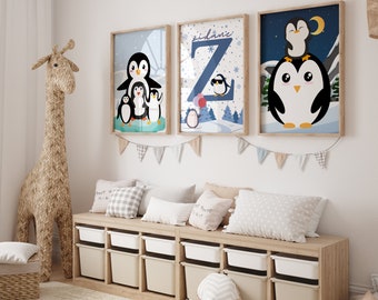 Personalized Penguin Name Sign Nursery Decor, Penguin Nursery , Penguin Wall Art, set of 3 nursery for baby room, nursery home decor , art