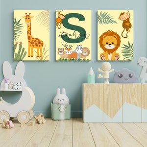 Personalized Safari Animal Nursery, Set of 3 Safari Animal Nursery Wall ...