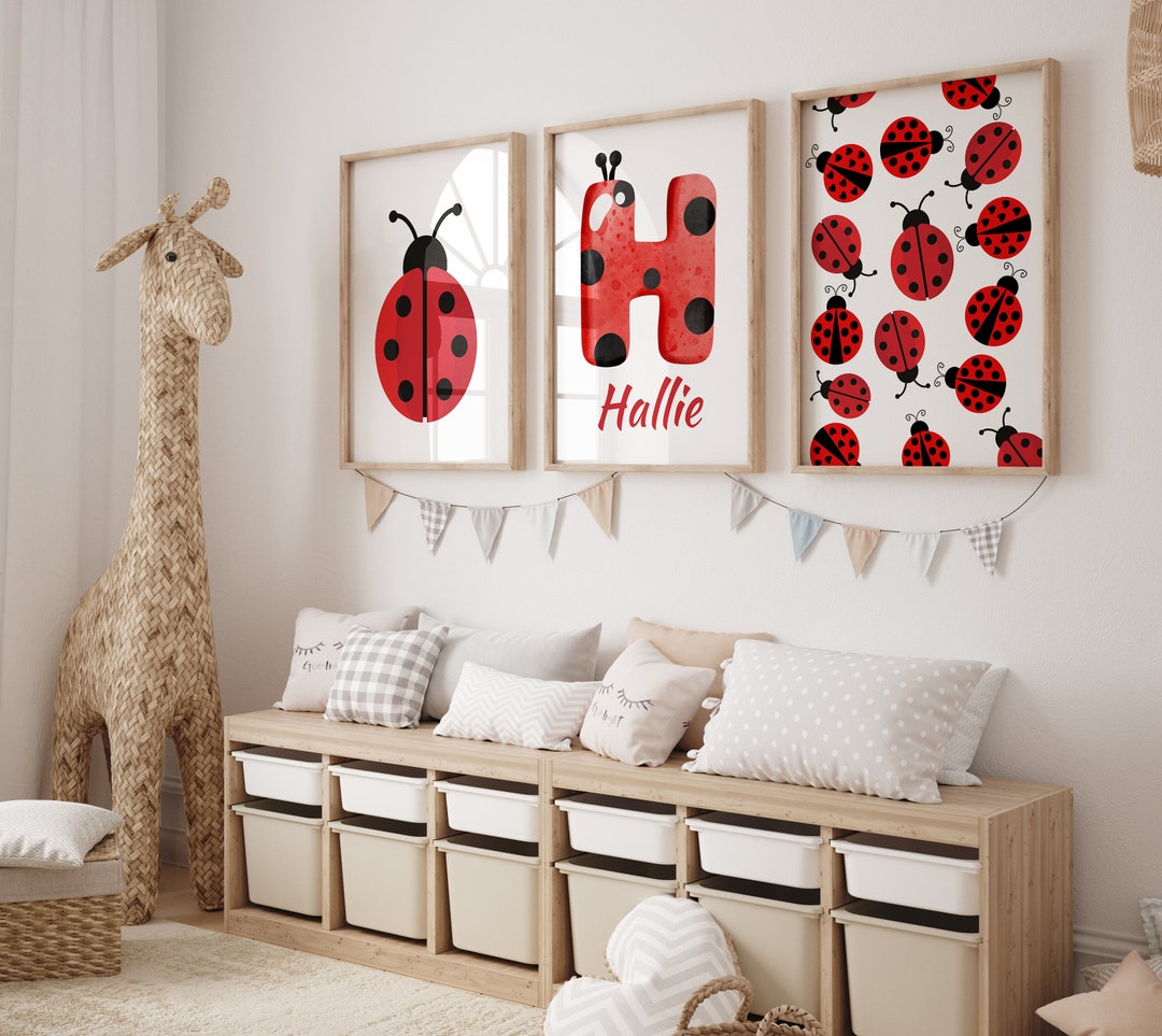 Personalized Ladybug Nursery Wall Art Set | Custom Name Prints for Kids ...