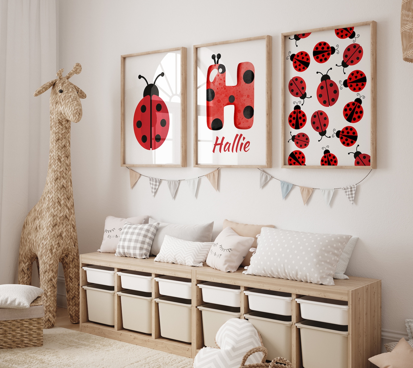 Personalized Ladybug Nursery Wall Art Set | Custom Name Prints for Kids ...