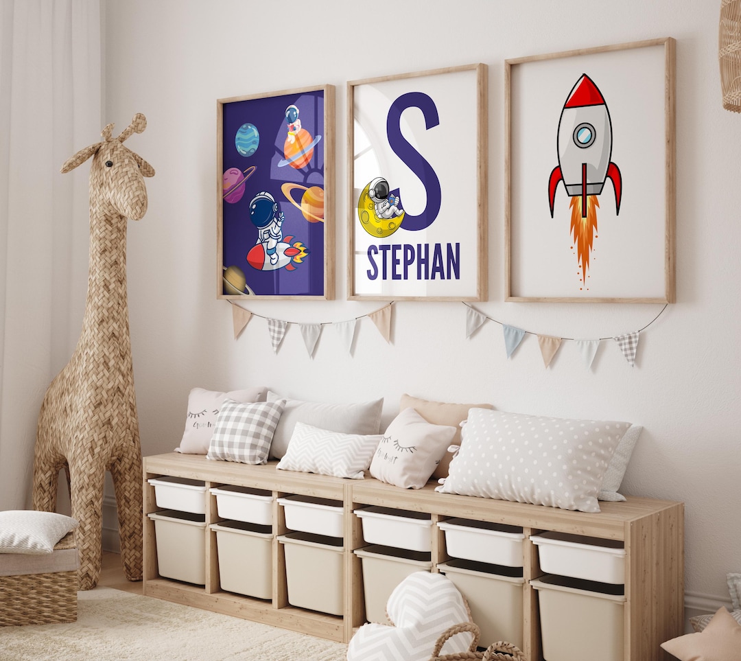 Astronaut and Planet Wall Art for Boys’ Room – Outer Space Themed ...