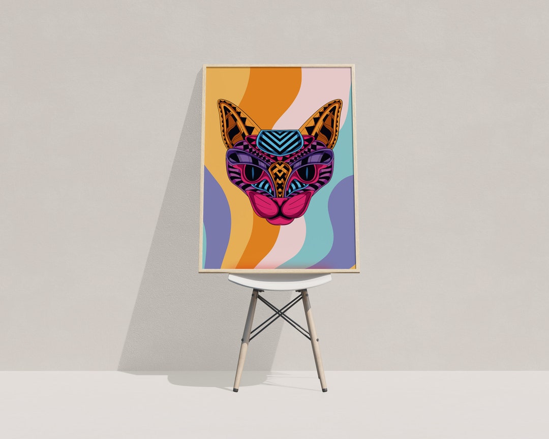 Neon Cat Wall Art, Cat Wall Art, Printable Cat Decor, Digital Download