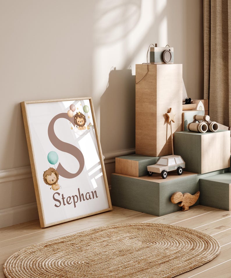 Set of 3 safari animal prints with a lion theme for kids.