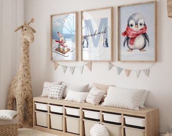 Whimsical Penguin Nursery Decor - Personalized Name Sign Wall Art, Unique Baby Shower Gift Idea ,Nursery Name Sign Wall Art, Penguin Art