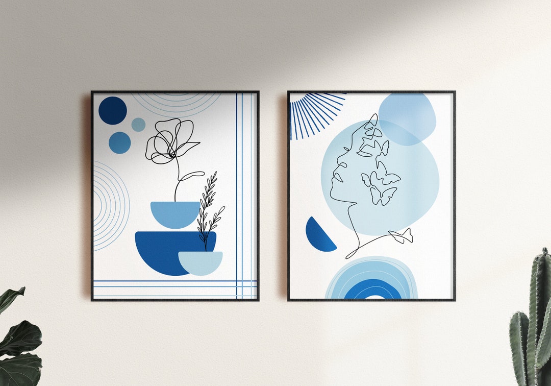 Blue Botanical Wall Art Chinoiserie Wall Art, 2 Piece Wall Decor ...
