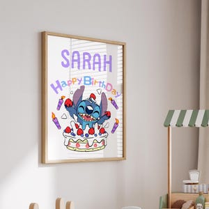 Personalized Stitch Happy Birthday Wall Art - Birthday Party Decor or Birthday Card - Cute Digital Birthday Poster Printable Party Decor
