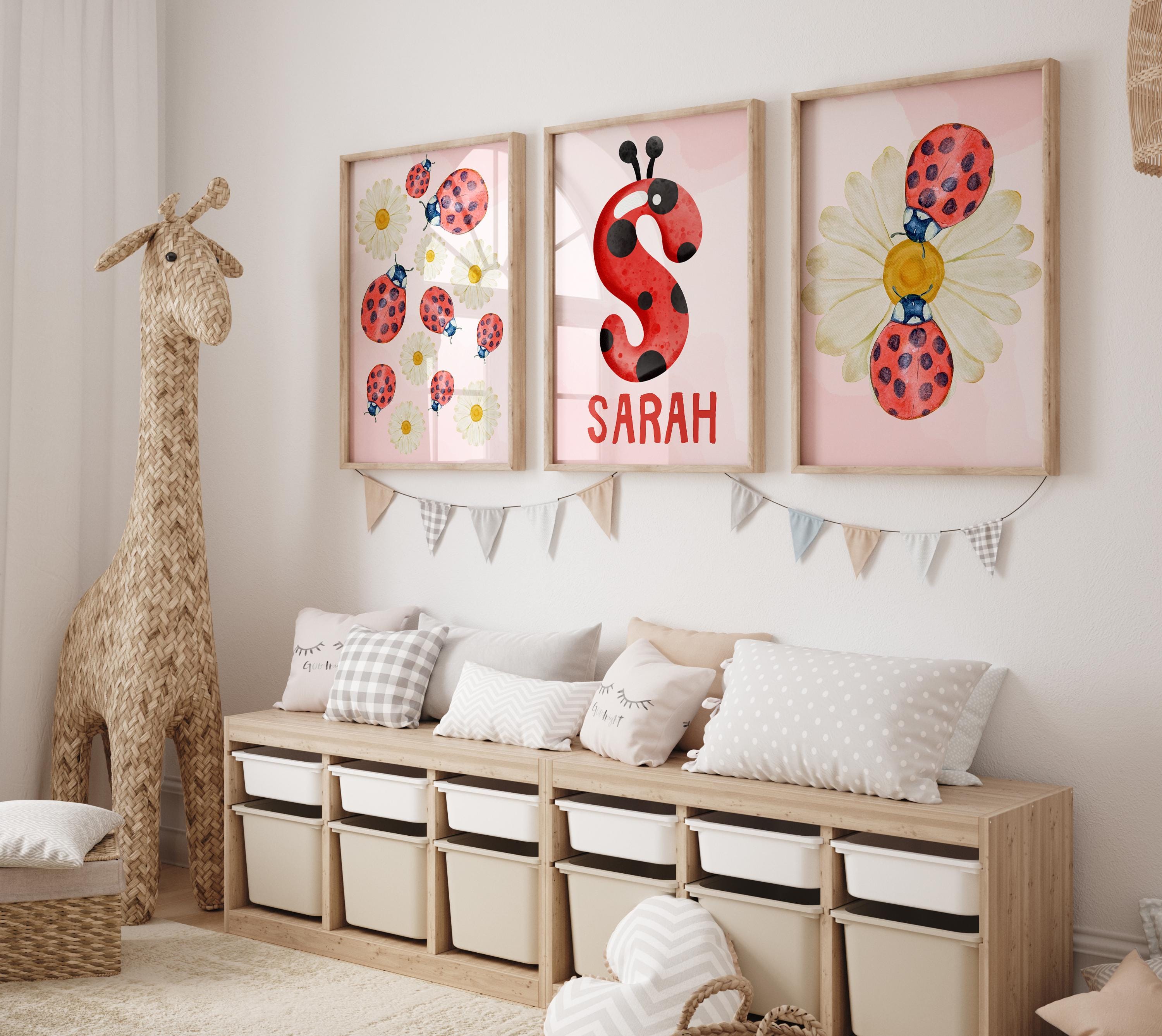 Personalized Ladybug Wall Art – Cute Red & Black Bug Theme – Kids Room ...