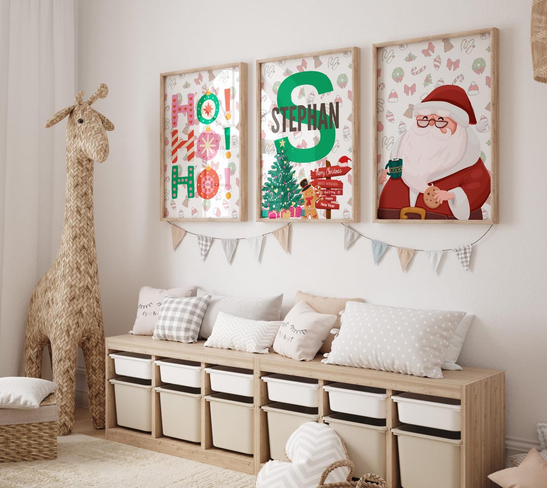 Custom Name Christmas-themed Wall Art Set for Kids' Room | Festive 3 ...