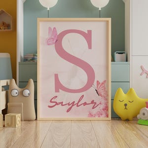 Custom name butterfly wall art in sweet pastel pink.