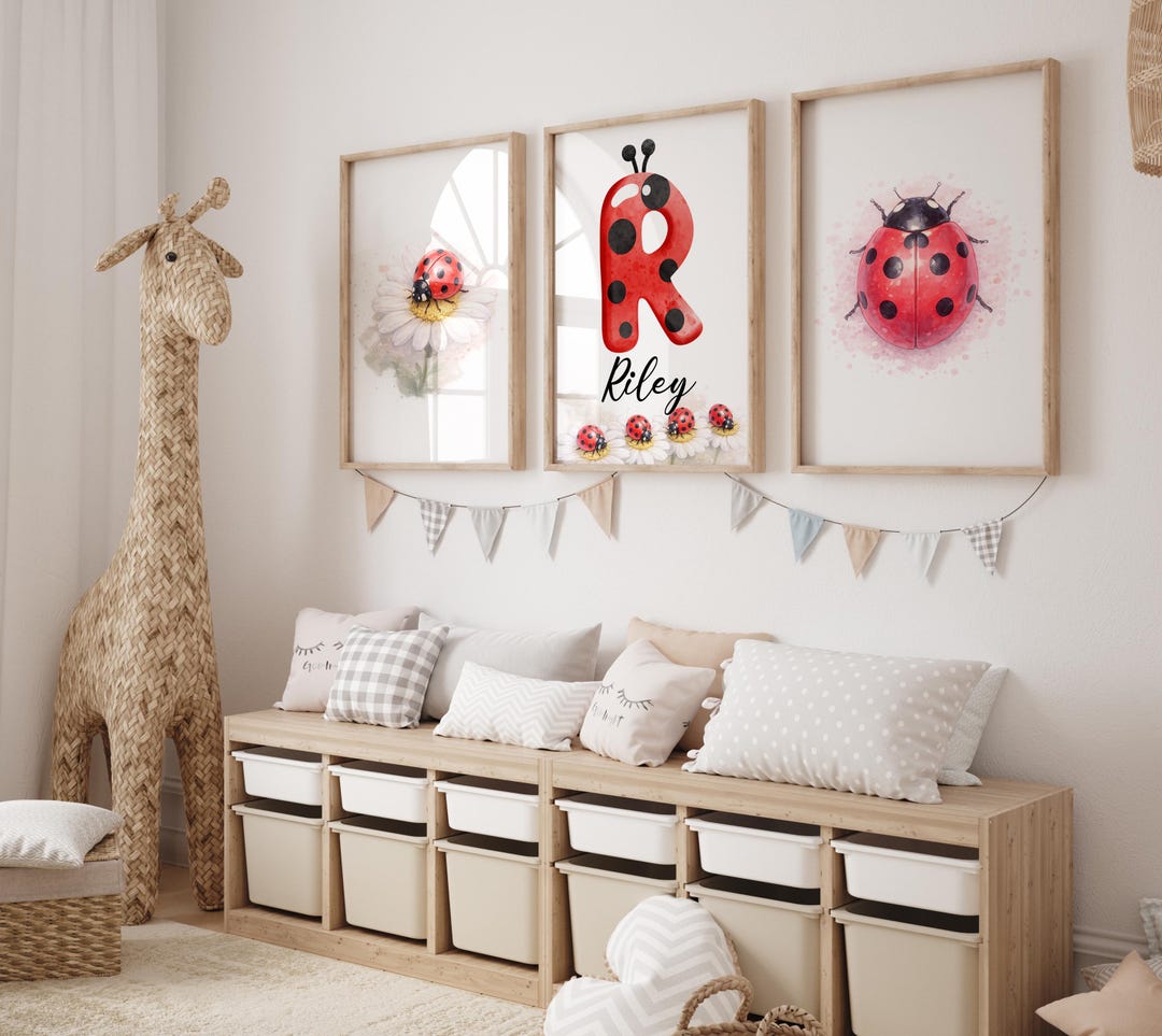 Personalized Ladybug Wall Art • Cute Nursery Prints • 3 Piece Kids Room ...