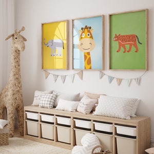 Safari Animals Nursery Decor, Animals Home Decor, Set of 3  Animals Wall Art, Safari Animals, Gift for Baby Boy, Baby Boy Room Decor Art