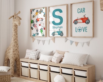 Décoration personnalisée pour chambre d'enfant dans une voiture, pour le bureau de votre petit conducteur : décoration de chambre sur le thème des voitures pour garçons - oeuvres d'art murales personnalisées sur le thème des voitures pour enfants