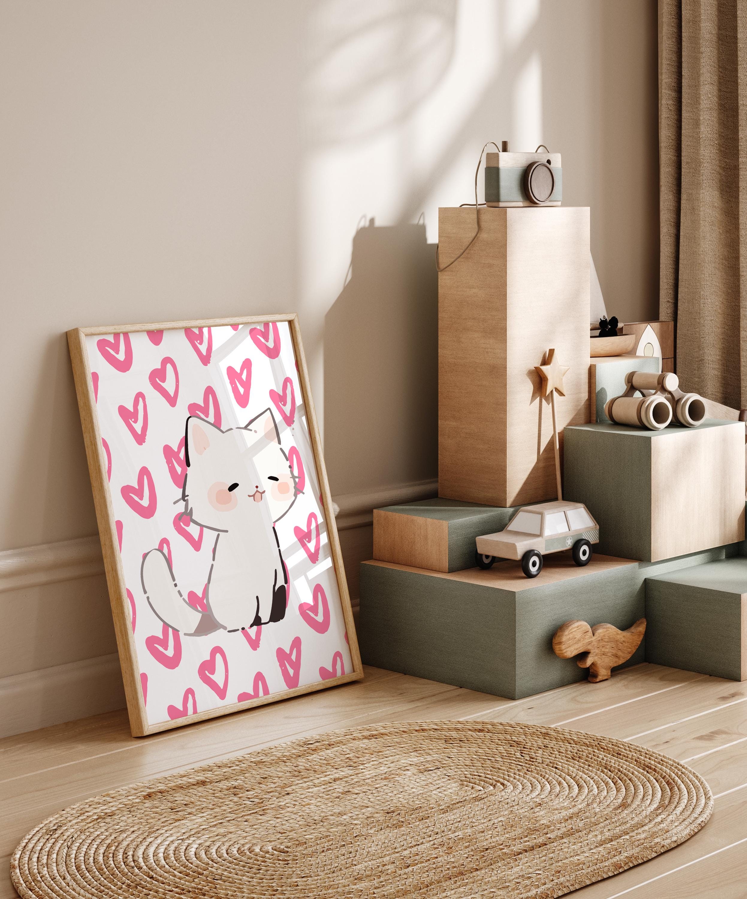 Pink Nursery Cat Wall Art - Cute White Cats for Girls Room ...
