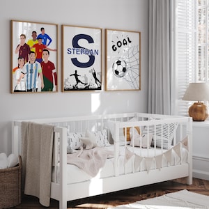 Personalized Soccer Wall Art for Boys Room – 3-Piece Digital Prints Featuring Messi, Ronaldo, and Soccer Icons - Football Nursery Art